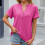 Women's Button Down Tops, V Neck Loose Sleeved-Black S 2