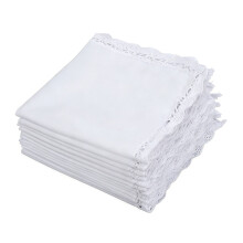 Elegante, met kant getrimde katoenen zakdoek voor heren,-Wit 32