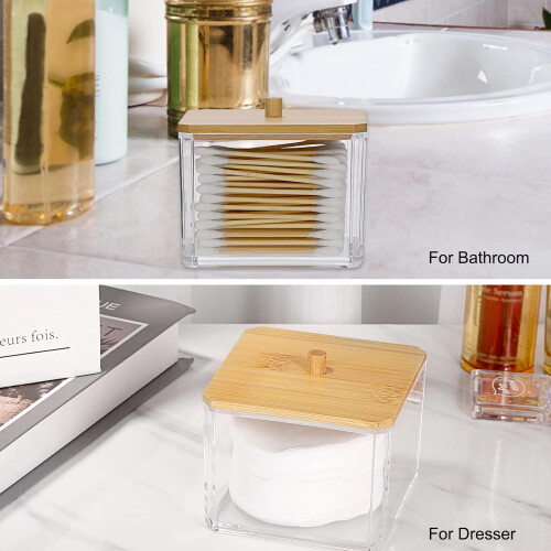 Clear acrylic cotton swab dispenser with lid 1