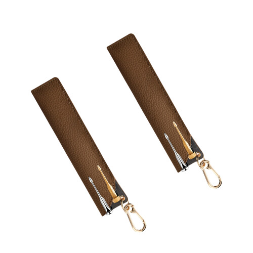 2Pieces PU Leather Pen Sleeve With Keychain Hook For-brown