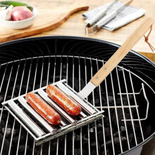 Hot Dog Roller Stainless Steel with Wooden Handle and 4
