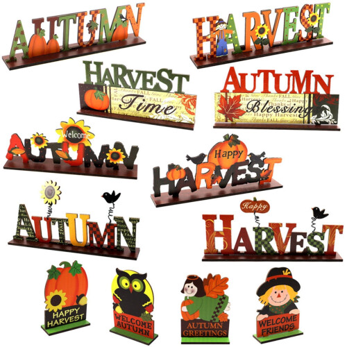 Décorations de table d'automne en bois - Épouvantail feuille d'érable orange 2