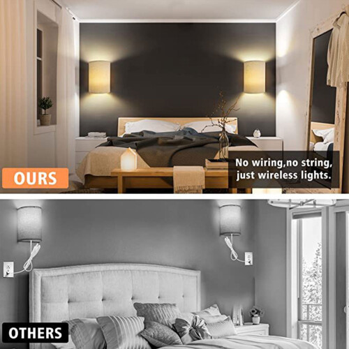 Rechargeable Wall Sconce LED Lamp with Fabric Shade 1