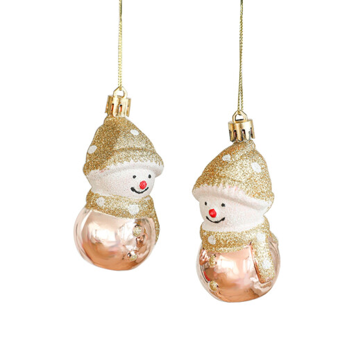 Snowman Christmas Tree Ornaments Set – 2 pcs, White & Gold 1