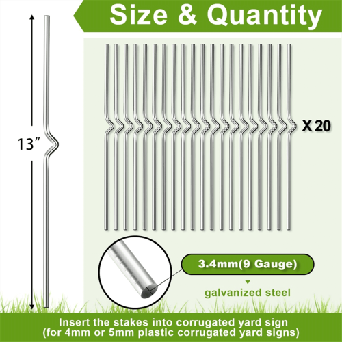 Skyltstänger i metall, 20-pack, 33 cm, galvaniserade 1