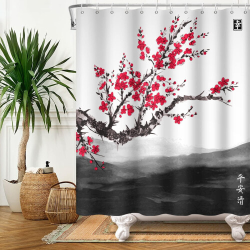 Cherry Blossom Shower Curtain Polyester 72x84 Inch 1