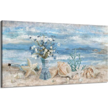 Tableau abstrait sur toile représentant la mer bleue, décoration côtière