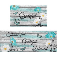 Teal Daisy Kitchen Rugs Non-Skid Washable Set of 2