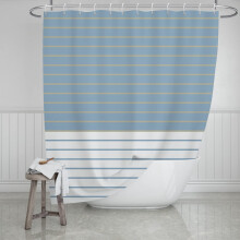 Juego de cortinas de ducha a rayas blancas y azul claro de 72x84 pulgadas.