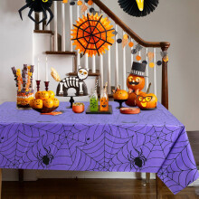 Față de masă pătrată violetă pentru exterior, decorațiuni pentru petrecerea de Halloween