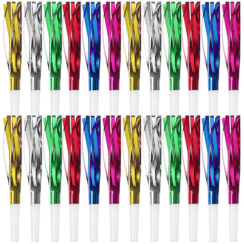 24-Pack Colourful Reusable Party Whistles with Tassels