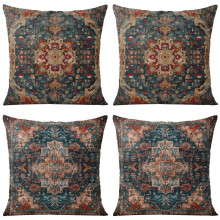 Kissenbezüge aus Leinen im Boho-Stil mit Blumenmuster, 4er-Set, 45 x 45 cm