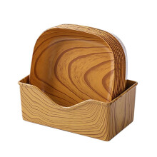 Platos de plástico con textura de madera Giyblacko de 14 cm, paquete de 8 unidades con soporte.
