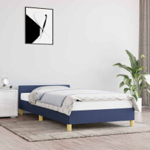 vidaXL sengestel med hovedgærde uden madras blå 90x190 cm stof