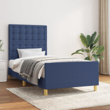 vidaXL sengestel med hovedgærde blå 90x190 cm betrukket med stof