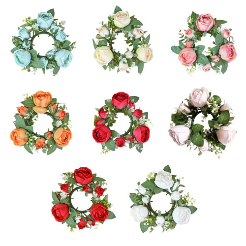 Künstliche Rosenblüten-Kerzenringe, Kranz,-Hellrosa 1