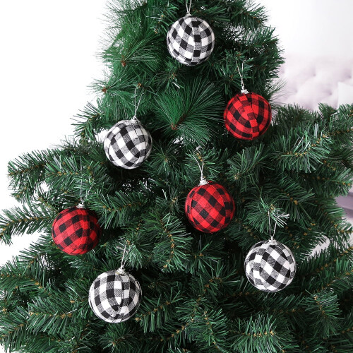 Christmas Ornaments Black and White Plaid 7cm Set 2
