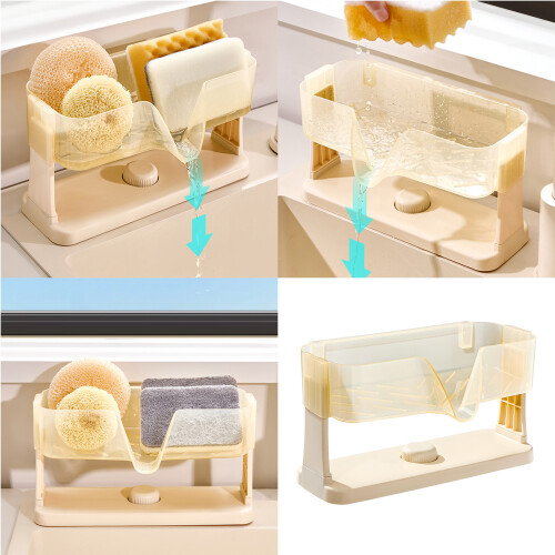 Multifunctional Kitchen Sink Organizer With Drainer-cream color 2