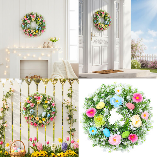Plastic Easter Decorative Wreath 35Cm With Simulated Eggs-S 2
