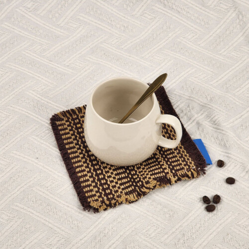 Set de table artistique en coton tissé avec pompons,-Beige 10 2