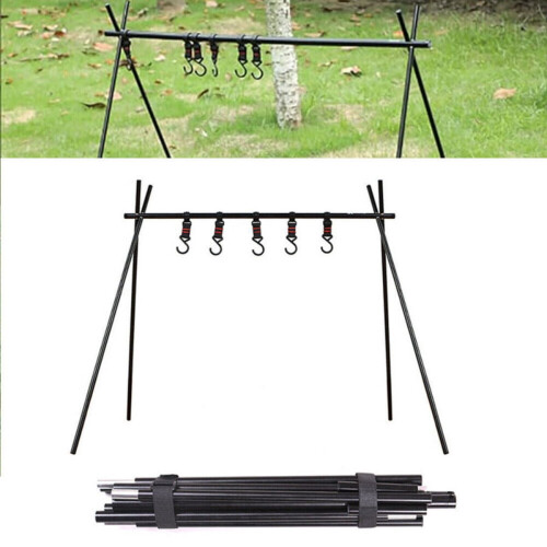 Outdoor cooking hanging rack metal foldable with 5 hooks 2