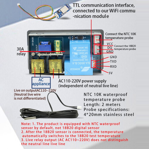 WIFI Remote Control Thermostat AC110-220V 30A 1
