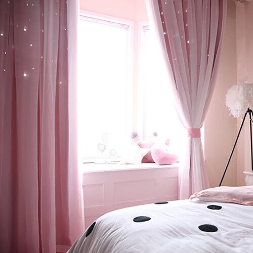 Starry Sky Voile Grommet Curtains Pink 200x150cm 2