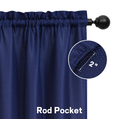 Kitchen Cafe Curtains Navy Blue Waffle Texture Light 2