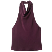 Wrinkle Resistant Sleeveless Blouse Halter Neck-Purple M