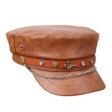 Durability PU Synthetic Leather Navies Cap Flat Crown Chain-ZH