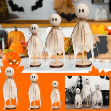 Primitives Halloween-Geisterset mit Holzständer, 3-teilig