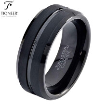 Tioneer Tungsten Carbide Wedding Band 8mm Black Grooved