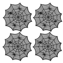 Sets de table ronds noirs à motif toile d'araignée d'Halloween (lot de 4)