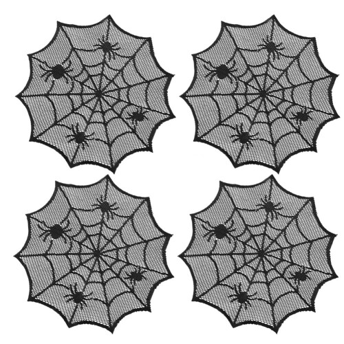 Halloween Spider Web Placemats Runde Svarte 4Pk
