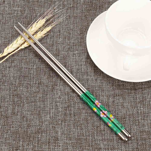 Stainless Steel Chopsticks White Flower Pattern1Pair