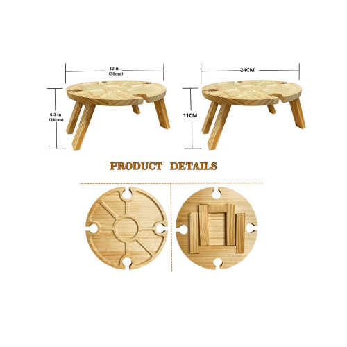 Wooden Folding Wine Table with Cheese & Fruit Compartments