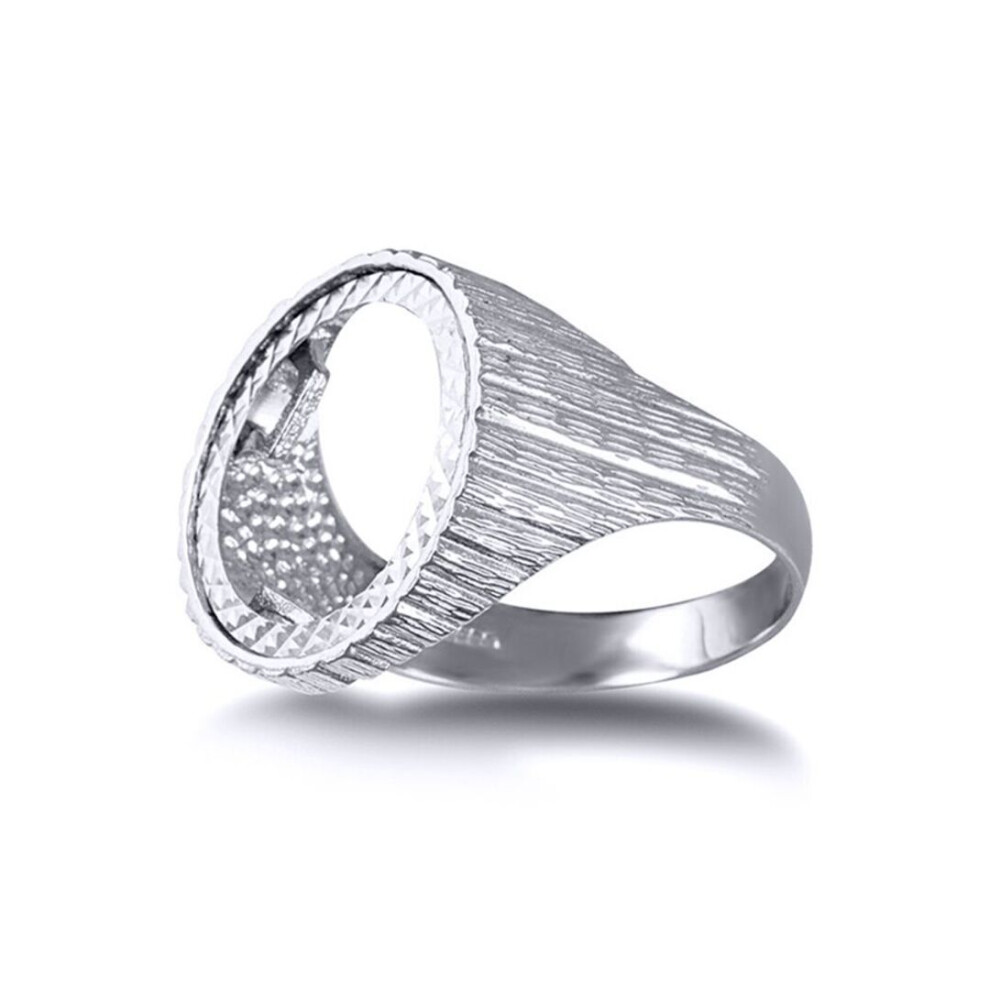 Jewelco London (M) Men's Solid Sterling Ribbed Barked 10Th Ounce Krugerrand Brittania Coin Mount Ring - Arn115-T Silver