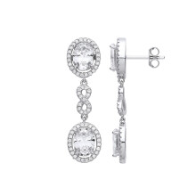 Jewelco London Ladies Rhodium Plated Sterling Silver Oval CZ Oval Halo Infiniy Figure 8 Drop Earrings - EAG1200