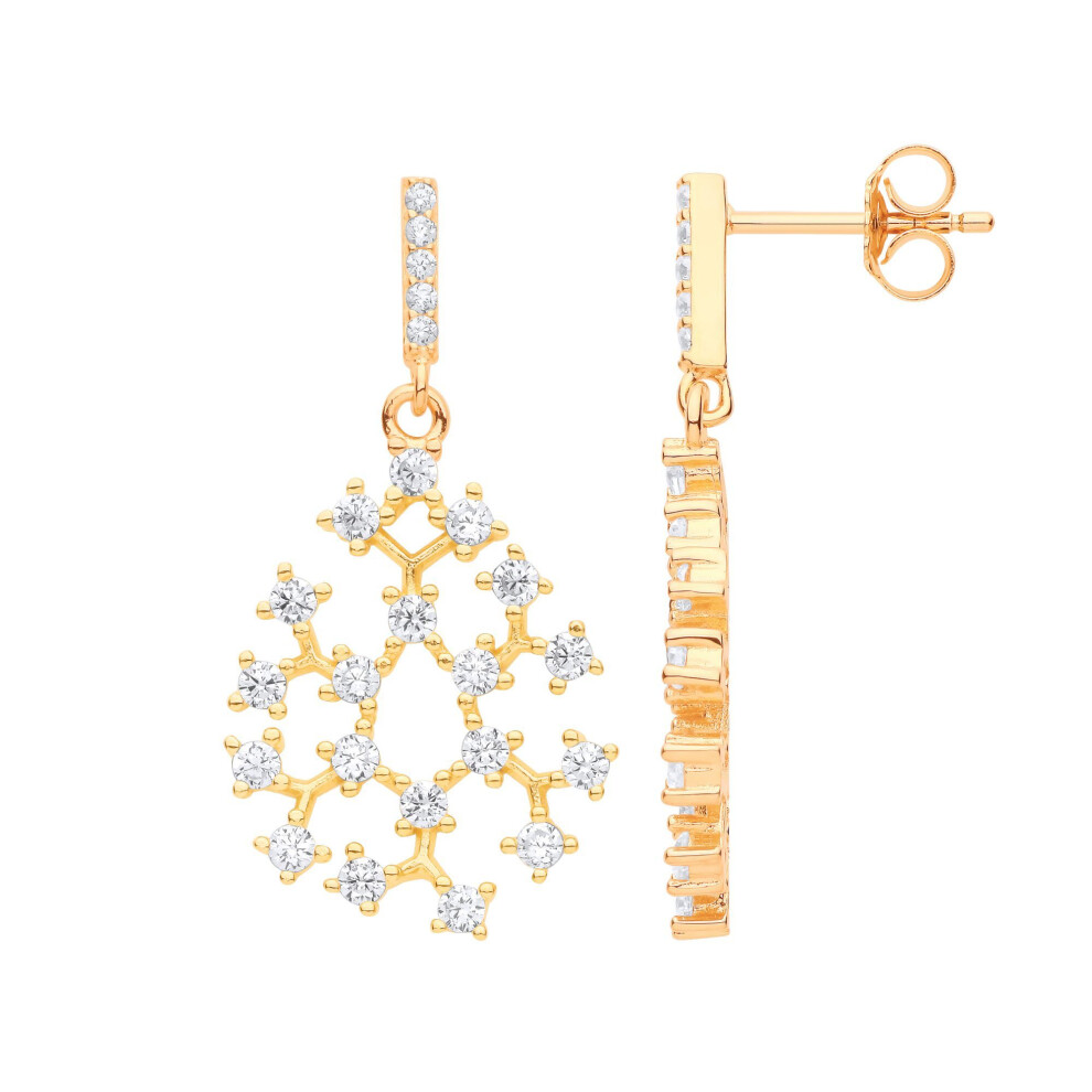 Jewelco London Ladies Gold-Plated Sterling Cz Pear Snowflake Cluster Drop Earrings - Eag1141 Silver