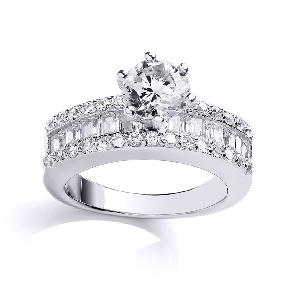 Jewelco London (M) Ladies Sterling Cubic Zirconia Shoulder-Set 6 Claw Solitaire Engagement Ring - Gvr675 Silver