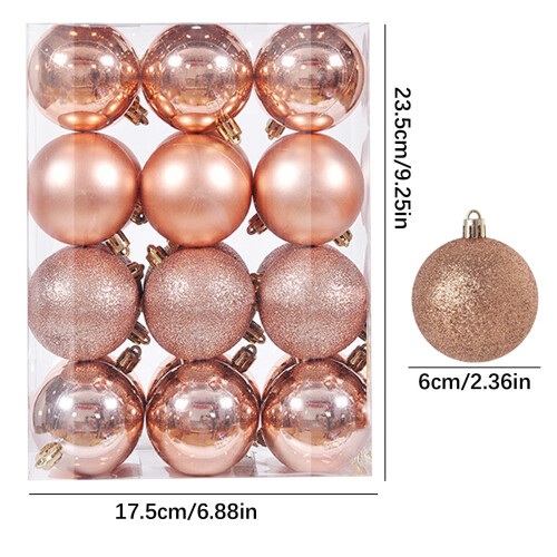 Rose Gold Christmas Ornaments Shatterproof 24pcs 2