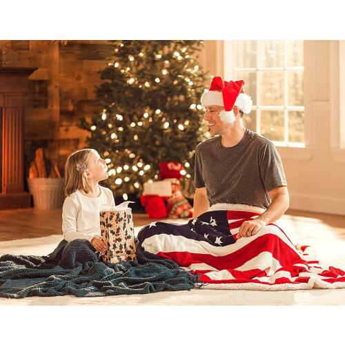 US Flag Sherpa Throw Blanket 60x50 in 100% Polyester 1