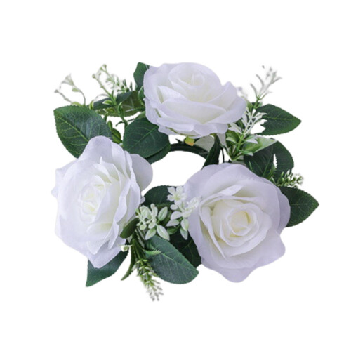 White Pillar Candle Ring Wreath 6 inch 2