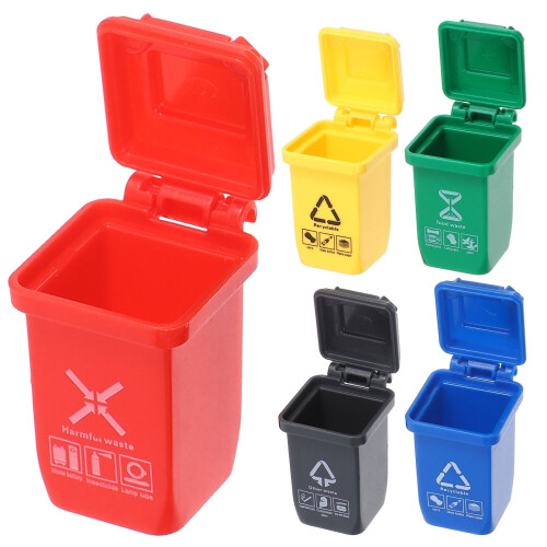 Mini Outdoor Trash Can Set – ABS, Assorted Colours, 5 pcs