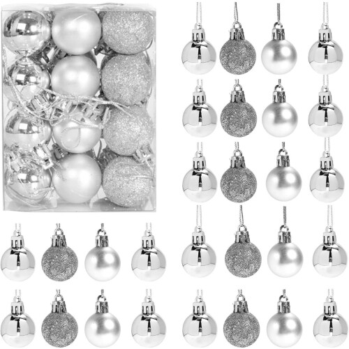 Ensemble de 24 mini boules de Noël incassables de 3 cm