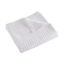 White Pom Pom Quilted Throw 50x60in Reversible Cotton
