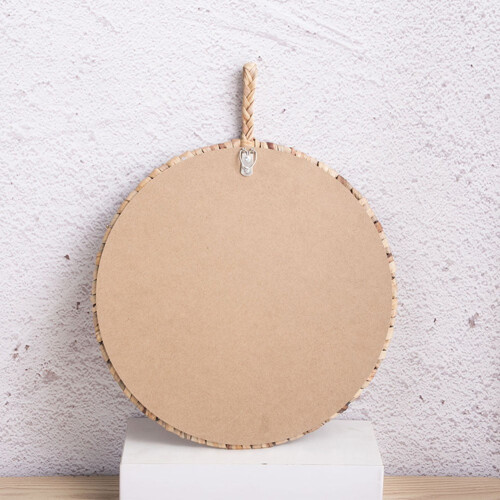 Round hanging wall mirror rattan frame 15 inches 1