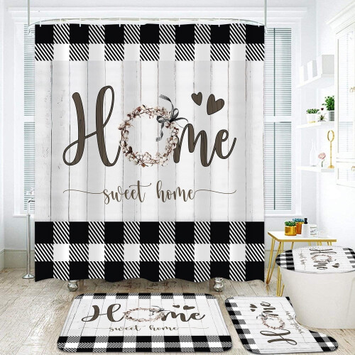 Plaid Letter Pattern Bathroom Set 4pcs 1