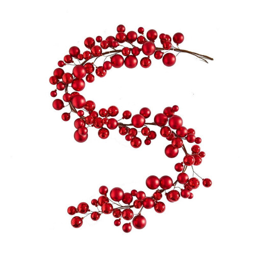 Red Christmas Ball Garland, 4ft Shiny Ornament String 1