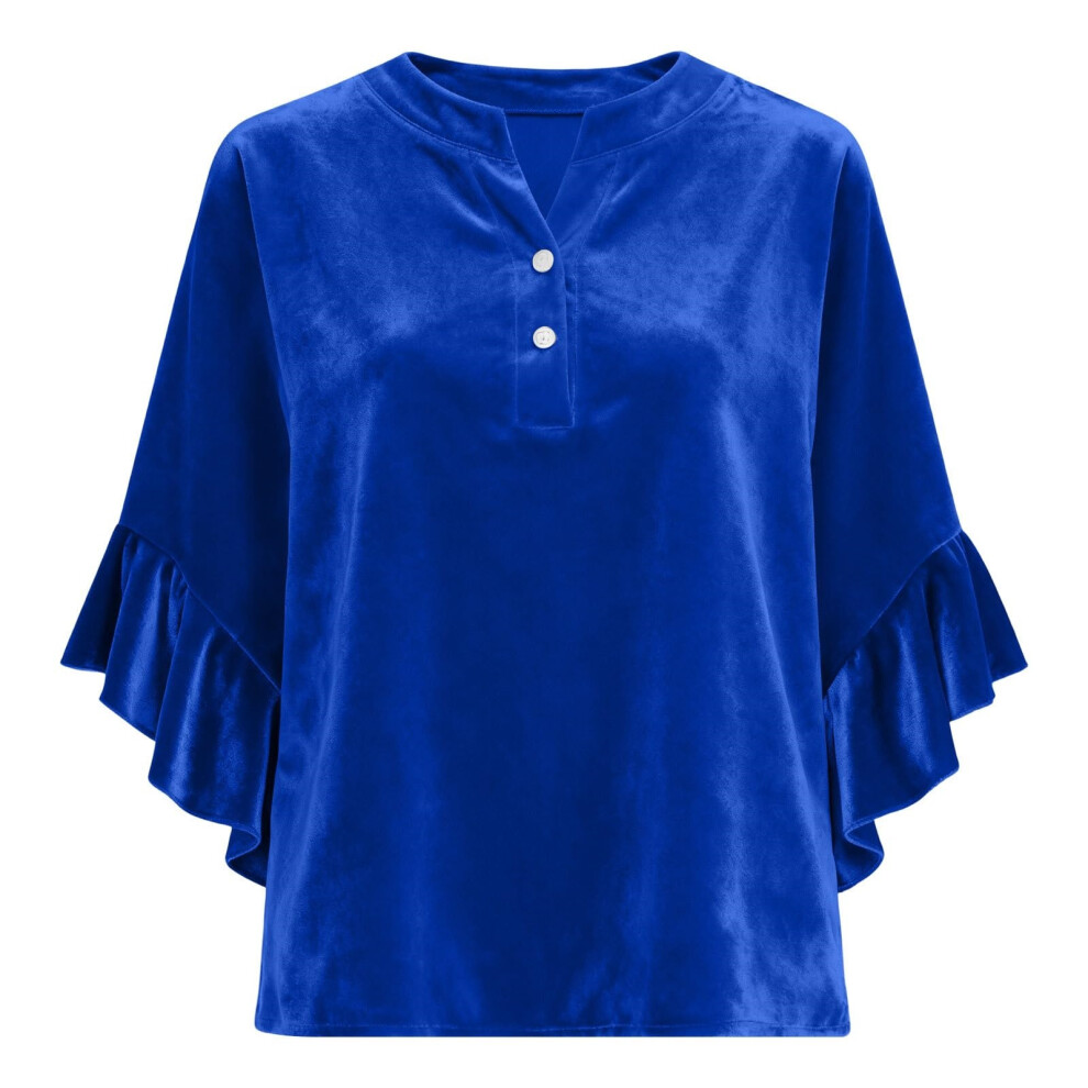 Blue Women's Top, Elegant V-Neck Long-Sleeved Pullover,- Xl